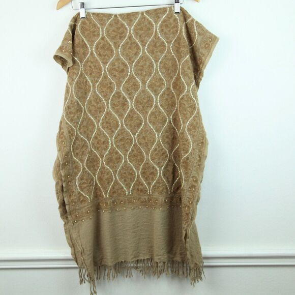 Brown Embroidered Sequin Embellished Scarf 66"x24" Boho Whimsigoth Fairy Witchy - Picture 1 of 10